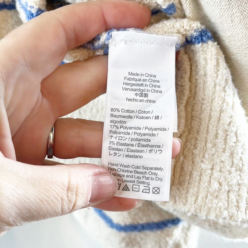 J. Crew Striped Long Sleeve Zip-Up Cotton-Blend Bouclé Sweater Cream Blue 2X - Picture 4 of 5